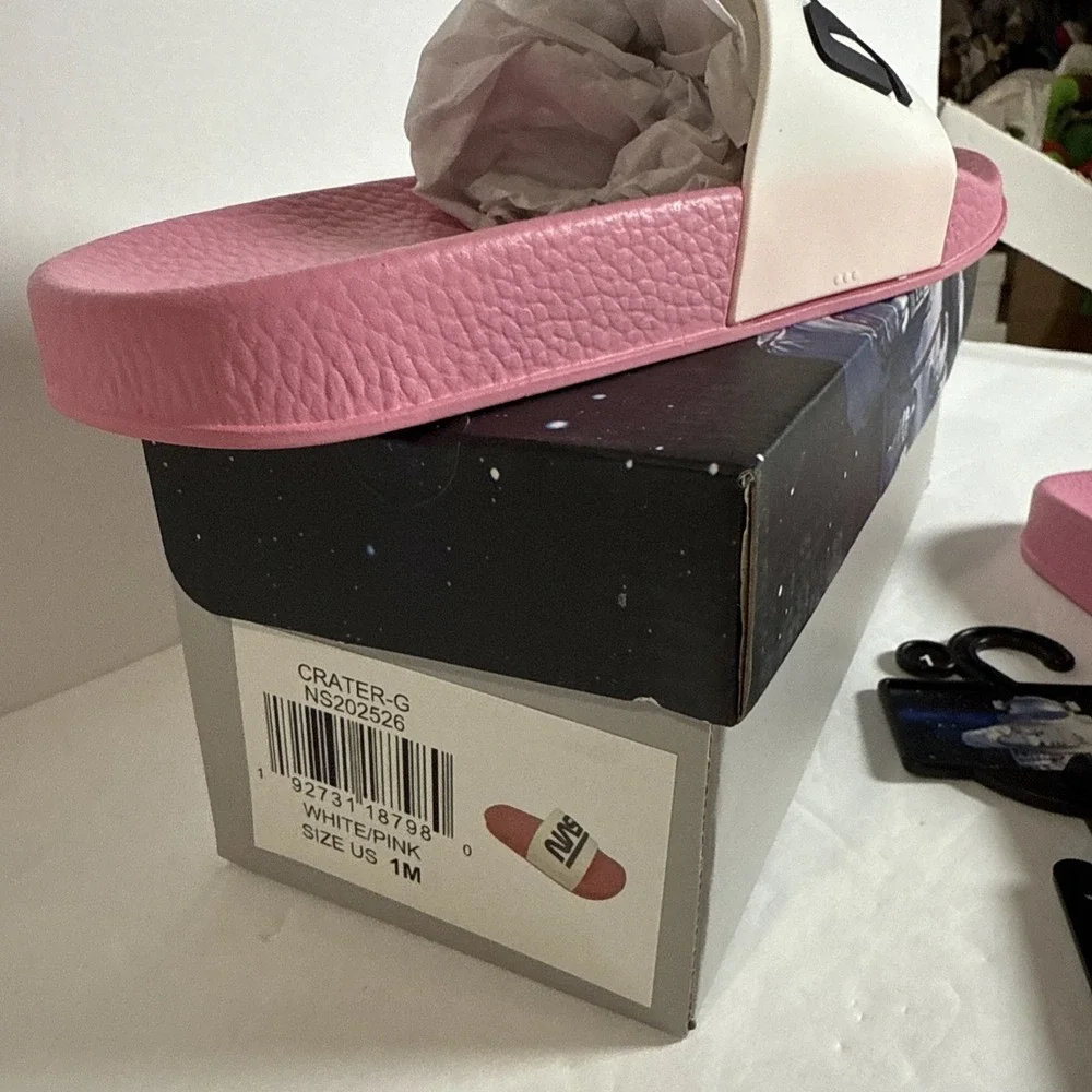 NASA Lightweight Slip-On Crater-G Sandal‎ Slide Kids US Size 1 Pink/White NEW